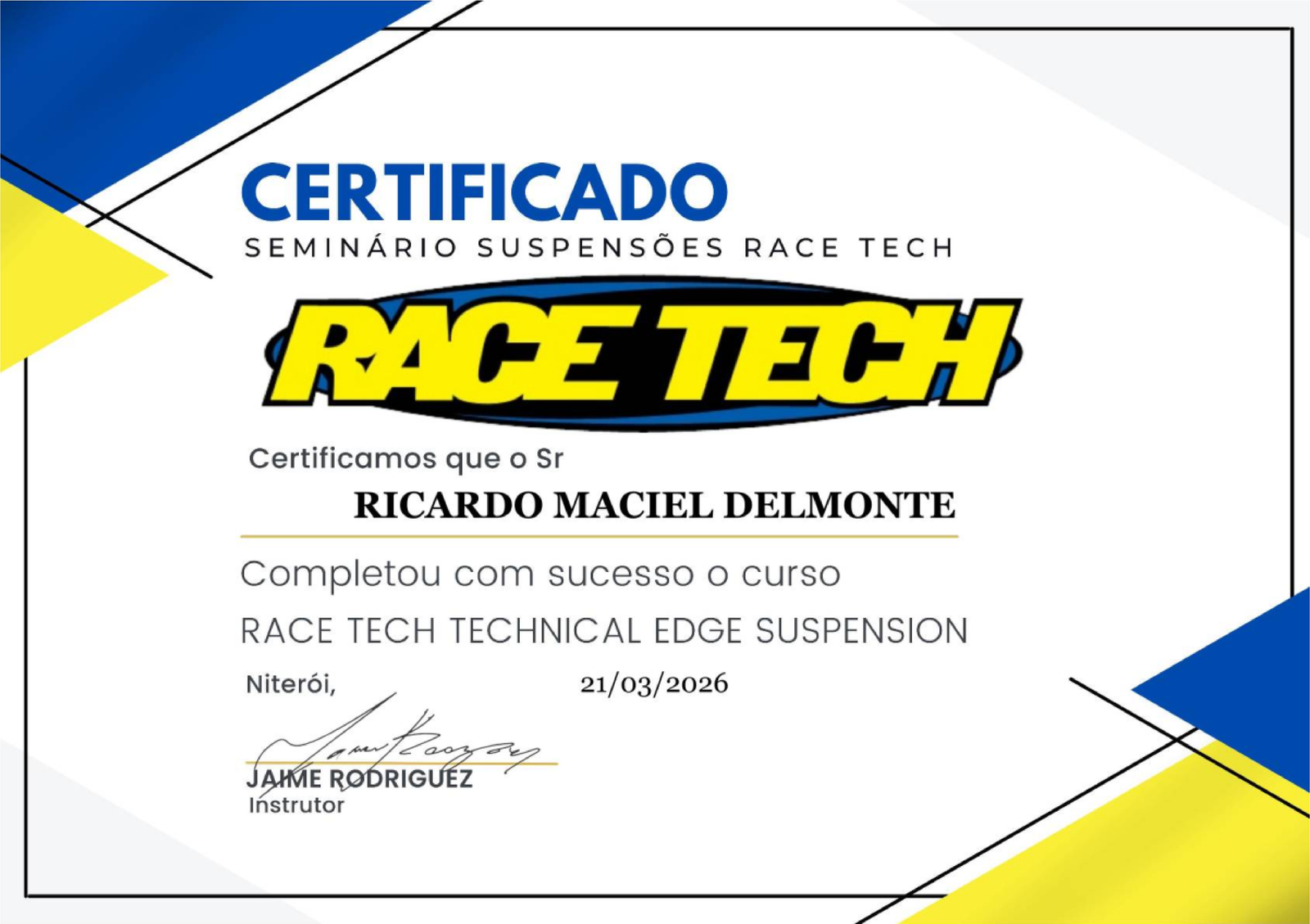 Certificado Race Tech